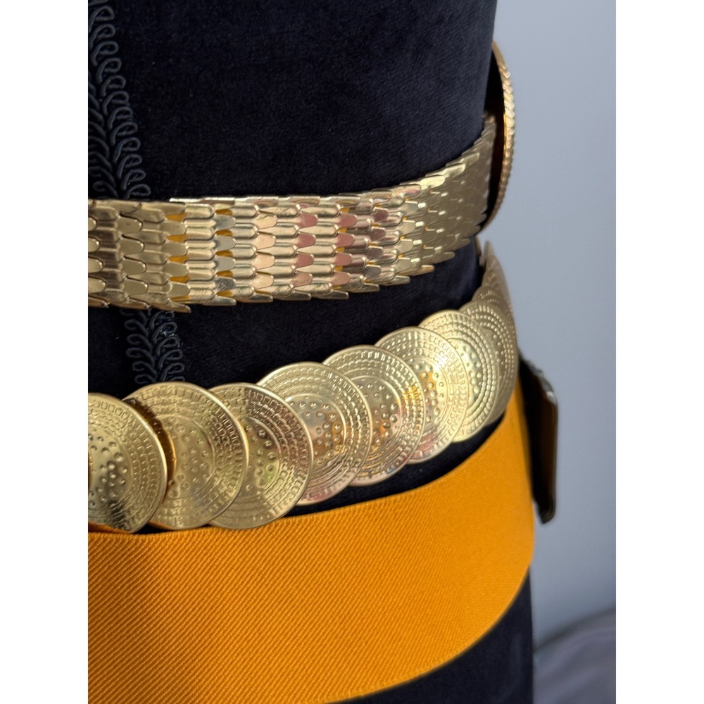 Vintage Gold Tone Metal Coin Scale Link and‎ Mustard Yellow Elastic Belt Set 3pc - Picture 10 of 16